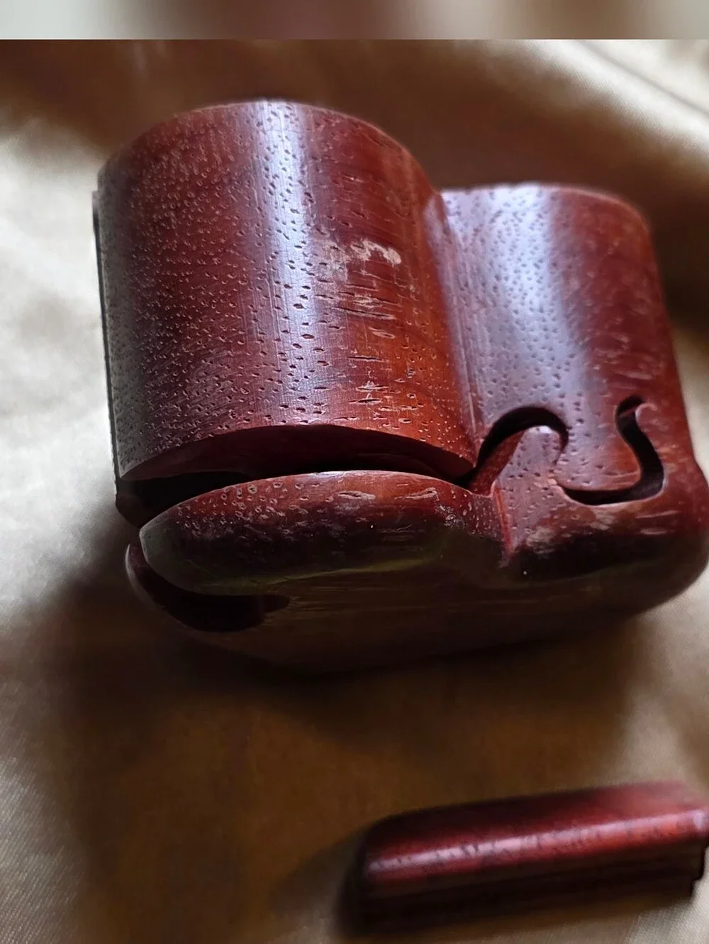 Unique Hand Carved Wooden Heart Puzzle Box - Deep Brown